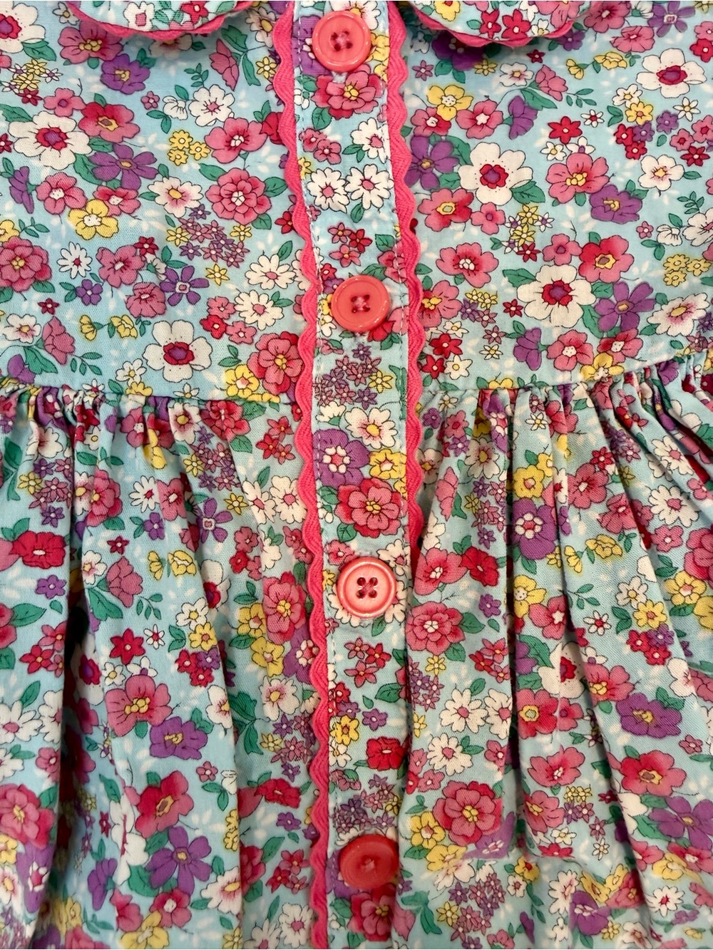 Rachel Riley 12M Floral Button Front Cotton Dress Pink Ric Rac - Picture 5 of 6